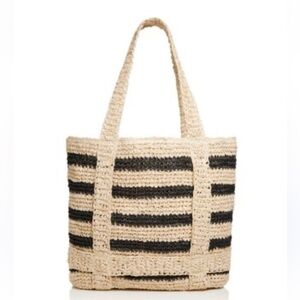 AQUA Black and Tan Straw Traveler Tote Bag